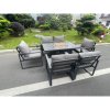 Fimous Aluminum Top 6 Seat Garden Furniture Dining Set Gas Fire Pit Table And Chairs Burner Heater Patio Outdoor Dark Grey