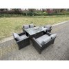 Fimous Rattan Outdoor Furniture Gas Fire Pit Rectangle Dining Table Gas Heater Chairs Two Seater Love Sofa Sets 6 Seater