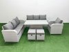 Fimous 9 Seater Poly Rattan Outdoor Garden Furniture Adjustable Lifting Dining or Coffee Table Sofa Set Patio 3 Seater Sofa Reclining Chair 3 Seater Sofa Stools Light Grey