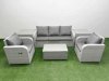 Fimous PE Rattan Garden Furniture Set Reclining Chair Sofa Lounge Sofa Set Oblong Coffee Table 2 Side Table Light Grey