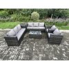 Fimous 8 Seater Outdoor Lounge Sofa Set Wicker PE Rattan Garden Furniture Set with 2 Armchair Oblong Coffee Table Side Table Dark Grey Mixed