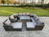 Fimous Outdoor Lounge Sofa Set Wicker PE Rattan Garden Furniture Set with Rectangular Dining Table 2 Side Tables 2 Big Footstool Dark Grey Mixed