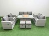 Fimous PE Rattan Garden Furniture Set Reclining Chair Sofa Double Love Seat 2 Seater Sofa Lounge Set Firepit Dining Table 2 Stools Side Table Light Grey
