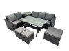 Fimous 8 Seat Outdoor Wicker PE Rattan Garden Furniture Set Dining Table Sofa Sets with 3 Stools Side Table Dark Grey Mixed