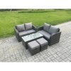 Fimous Patio Garden Furniture Sets Wicker Outdoor Rattan Furniture Sofa Sets with Rectangular Coffee Table 2 Small Footstools