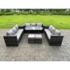 Fimous 11 Seater Rattan Outdoor Furniture Sofa Garden Dining Set with Patio Dining Table 2 Small Footstools Dark Grey Mixed