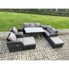 Fimous 9 Seater Garden Rattan Furniture Dining Table Sofa Set Indoor Outdoor with 2 Reclining Chairs Side Tables 2 Big Footstool Dark Grey Mixed