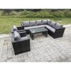 Fimous 8 Seater Rattan Corner Sofa Lounge Sofa Set With Rectangular Coffee Table 2 Arm Chair Dark Grey Mixed Right Hand