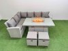 Fimous 8 Seat Rattan Garden Furniture Corner Sofa Set Outdoor Gas Fire Pit Table Sets with 2 Small Footstools Light Grey