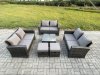 Fimous Outdoor Lounge Sofa Set Wicker PE Rattan Garden Furniture Set with Square Coffee Table Double Seat Sofa 2 Small Footstools Dark Grey Mixed