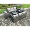 Fimous Rattan Garden Furniture Set 8 Seater Patio Outdoor Lounge Sofa Set with 2 Armchairs Square Coffee Table Dark Grey Mixed