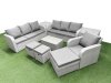 Fimous 10 Seater Poly Rattan Outdoor Garden Furniture Sofa Set Patio 3 Seater Sofa Reclining Chair 3 Seater Sofa 3 Stools 2 Side Table Light Grey