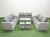 Fimous PE Rattan Lounge Sofa Set 11 Seater Outdoor Garden Furniture Set with Oblong Coffee Table 3 Seater Sofa 2 Stools Light Grey