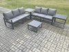 Fimous Aluminium 5 Pieces Garden Furniture Sofa Set with Cushions 6 Seater Outdoor Patio Set with Square Coffee Table 2 Side Tables Dark Grey