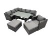 Fimous Outdoor PE Rattan Sofa Set with Dining Table Patio Garden Furniture Sets with Chair 2 Big Stools Dark Grey Mixed
