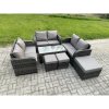 Fimous Outdoor Garden Furniture Sets 7 Pieces Wicker Rattan Furniture Sofa Sets with Rectangular Coffee Table Love seat Sofa 3 Footstools