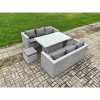 Fimous Outdoor Rattan Garden Funiture Set Height Adjustable Rising Lifting Table Sofa Dining Set with 2 Small Footstools