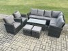 Fimous Rattan Corner Sofa Garden Furniture Set with 2 Small Footstools Rectangular Coffee Table 2 Armchairs with Cushion Dark Grey Mixed