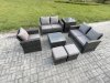 Fimous Outdoor Rattan Garden Furniture Set Conservatory Patio Sofa Coffee Table Set with Chair Side Table 2 Small Footstools Dark Grey Mixed