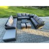 Fimous 12 Seater Rattan Outdoor Furniture Set Patio Garden Sofa Set with Square Coffee Table 3 Seater Sofa 3 Footstools Side Table Dark Grey Mixed