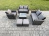 Fimous 7 Seater Outdoor Rattan Garden Furniture Set Conservatory Patio Sofa Coffee Table Set with Chair 2 Small Footstools Dark Grey Mixed