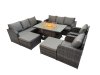 Fimous Garden Outdoor Rattan Furniture Set Rattan Reclining Chair 3 Seater Sofa with 2 Big Stools 2 Side Tables Dark Grey Mixed