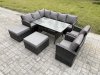 Fimous 10 Seater Outdoor Rattan Garden Furniture Set with Rectangular Dining Table 2 Big Footstool 2 Armchiars Patio Wicker Corner Sofa Set Dark Grey Mixed