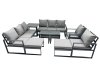 Fimous Outdoor Garden Furniture Set Aluminium Lounge 3 Seat Sofa Oblong Coffee Table Sets with 2 Chairs 4 Stools Side Table Dark Grey