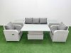 Fimous PE Rattan Garden Furniture Set Reclining Chair Sofa Lounge Sofa Set Adjustable Lifting Dining or Coffee Table 2 Side Table Light Grey