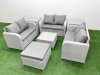 Fimous 7 Seater PE Wicker Rattan Furniture Sofa Sets with Square Coffee Table 2 Seater Love Sofa Big Footstool 2 Side Table Light Grey