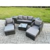 Fimous Patio Garden Furniture Sets Wicker 7 Seater Outdoor Rattan Furniture Sofa Sets with Square Coffee Table 2 Side Tables 2 Big Footstool