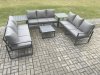 Fimous Aluminium 9 Seater Outdoor Garden Furniture Set Patio Lounge Sofa with Square Coffee Table 2 Side Tables Conservatory Set Dark Grey