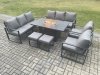 Fimous Aluminium Outdoor Garden Furniture Set Patio Lounge Sofa Gas Fire Pit Dining Table Set with 2 Small Footstools Dark Grey
