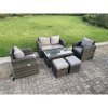 Fimous Dark Grey PE Wicker Rattan Garden Furniture Set Love Sofa Reclining Chair Outdoor Rectangular Coffee Table Stools 6 Seater