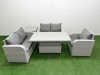 Fimous High Back Poly Rattan Garden Furniture Set with Reclining Chair Loveseat Sofa Adjustable Lifting Dining or Coffee Table Indoor Outdoor Patio Set Side Table Light Grey