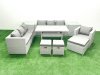 Fimous 9 Pieces Outdoor Rattan Sofa Set with Cushions Patio Garden Furniture Sets with Armchair Dining Table 2 Side Tables 3 Footstools