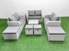 Fimous Outdoor Garden Furniture Set PE Rattan Love Sofa Set with Coffee Table 4 Footstools Side Table Light Grey