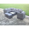 Fimous Dark Grey Mixed Rattan Garden Furniture Corner Sofa Set Square Coffee Table Chair Footstools Left Hand Option