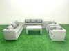 Fimous Outdoor Garden Furniture Rattan Sofa Set with 2 Armchairs Oblong Coffee Table 2 Side Tables Light Grey Mixed
