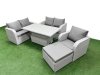 Fimous High Back Poly Rattan Garden Furniture Set with Reclining Chair Loveseat Sofa Adjustable Lifting Dining or Coffee Table Indoor Outdoor Patio Set Big Stool Light Grey