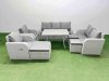 Fimous PE Rattan Garden Furniture Set Outdoor Rectangular Dining Table Sofa Set with Reclining Chair 3 Stool Light Grey