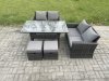 Fimous 6 Seater PE Wicker Rattan Garden Furniture Set Love Sofa Outdoor Rectangular Dining Table 2 Small Footstools Dark Grey Mixed