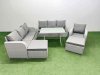 Fimous 6 Pieces Outdoor PE Rattan Garden Furniture with Cushions Reclining Chair 2 Big Stools Light Grey