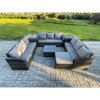 Fimous Rattan Outdoor Furniture Set Patio Garden Sofa Set with Square Coffee Table Big Footstool 2 Side Tables Dark Grey Mixed