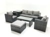 Fimous Rattan Garden Furniture Set Outdoor Lounger Sofa with Coffee Table 2 Armchair Big Footstool Side Table Dark Grey Mixed