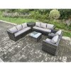 Fimous 8 Seater Rattan Garden Furniture Set Patio Outdoor Lounge Sofa Set with 2 Armchairs Side Table Square Coffee Table Dark Grey Mixed