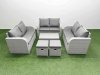 Fimous 8 Seater PE Wicker Rattan Furniture Sofa Sets with Rectangular Coffee Table 2 Seater Love Sofa 2 Stool Light Grey