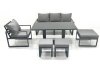 Fimous Outdoor Aluminium Garden Furniture Set with Adjustable Rising Lifting Dining Table 3 Seater Sofa Chair 3 Footstools Dark Grey