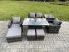Fimous High Back Rattan Garden Furniture Sofa Sets with Height Adjustable Rising Lifting Table Side Table 3 Footstools Dark Grey Mixed