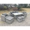 Fimous Rattan Garden Funiture Set Adjustable Rising Lifting Table Lounge Sofa Dining Set 2 Chairs Big And Small Footstool